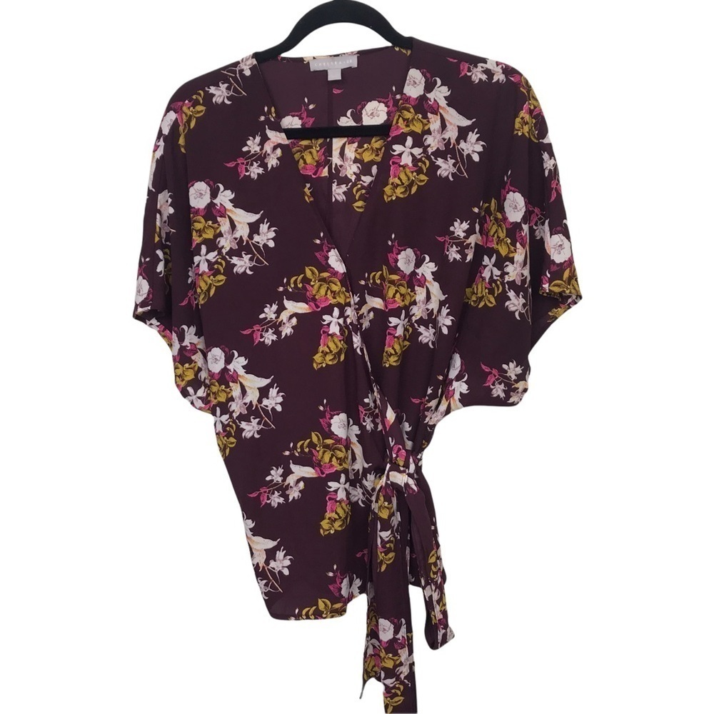 Chelsea 28 Purple Floral Wrap Blouse Top Chelsea28
